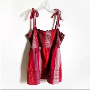 Torrid tank top red striped babydoll smocked shoulder ties beaded